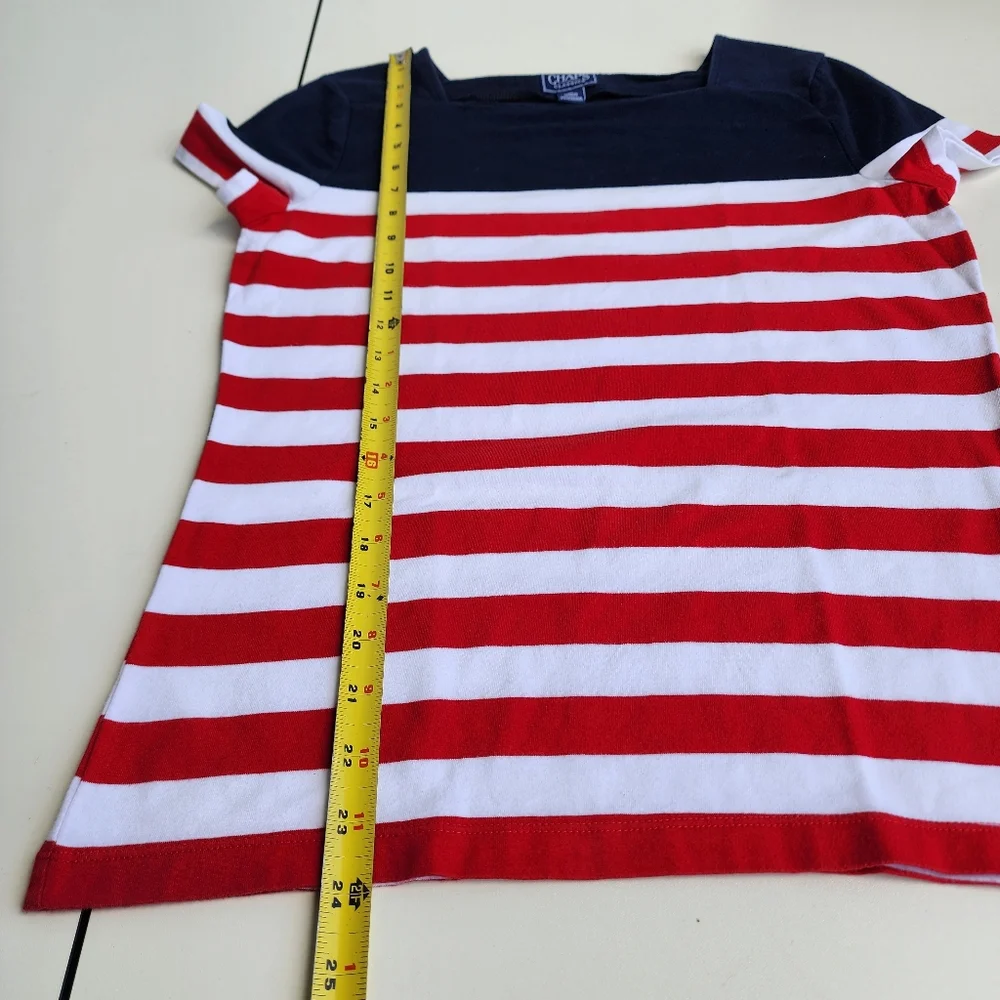 Chaps Classics Navy White Red Stripe Square Neck Short Sleeve T Shirt Nautical M - Picture 8 of 10